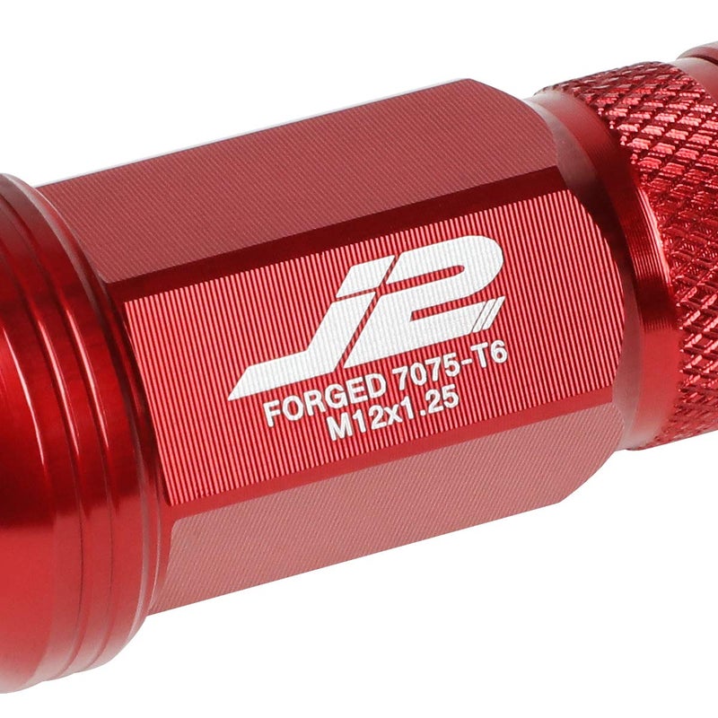 J2 Engineering LN-T7-022-125-RD 20Pcs M12 x 1.25 7075-T6 Aluminum 80mm Spiked Cap Lug Nut w/Socket Adapter (Red) - Image 3